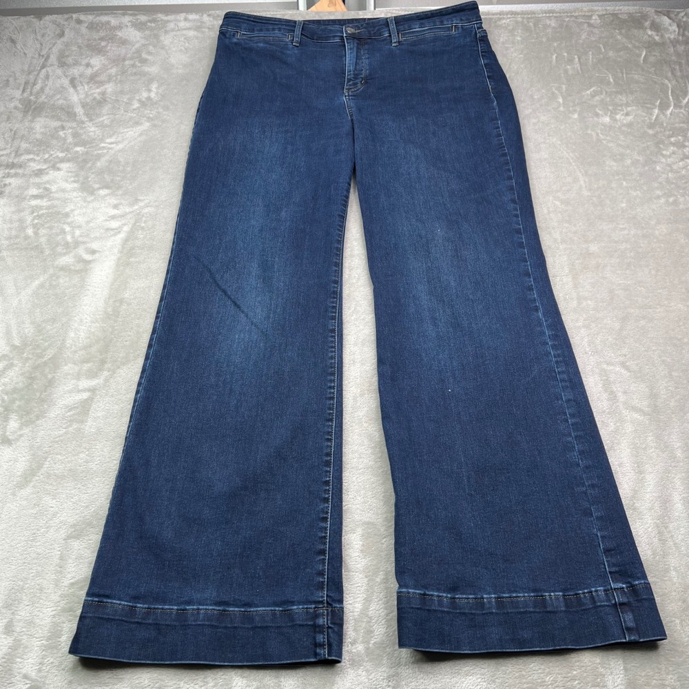 NYDJ Wide Leg Jeans Womens 14 Blue Dark Wash Lift Tuck Stretch Denim Trouser